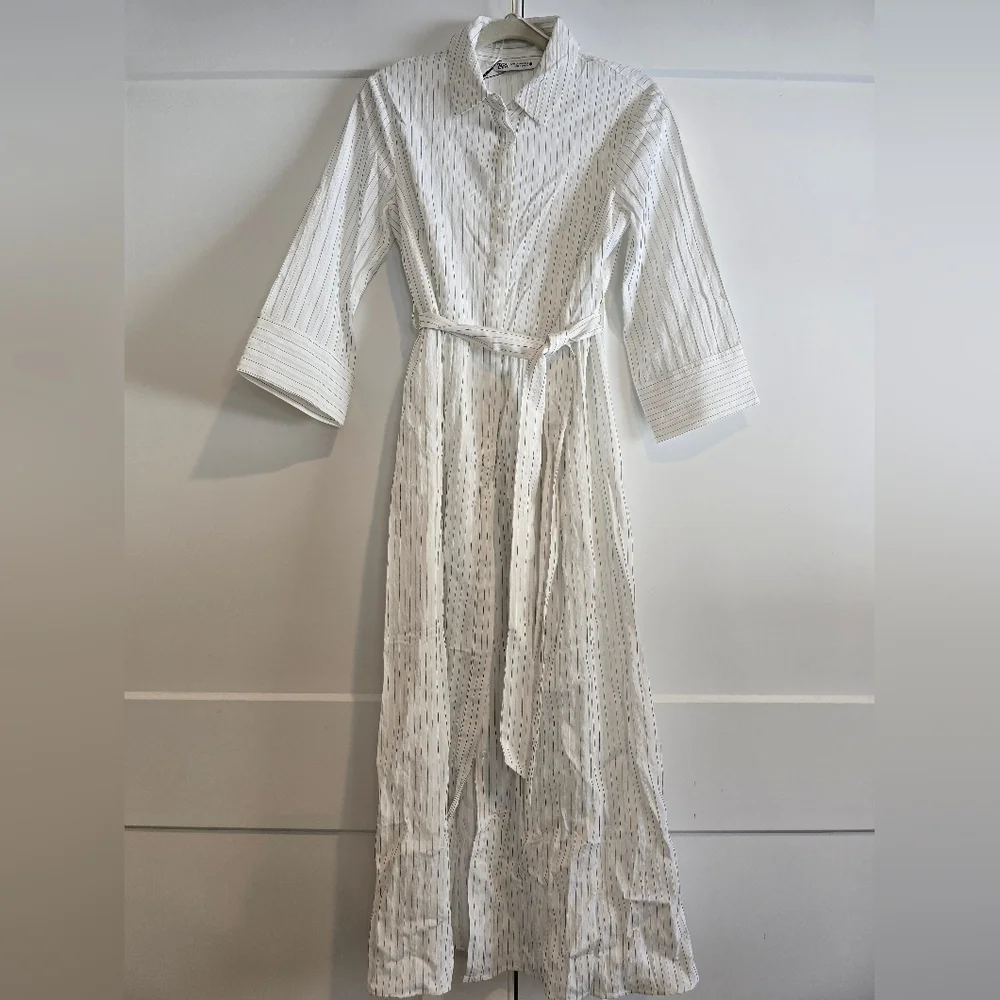 NWT Zara Chic White Striped Dress Size Medium - Picture 6 of 10